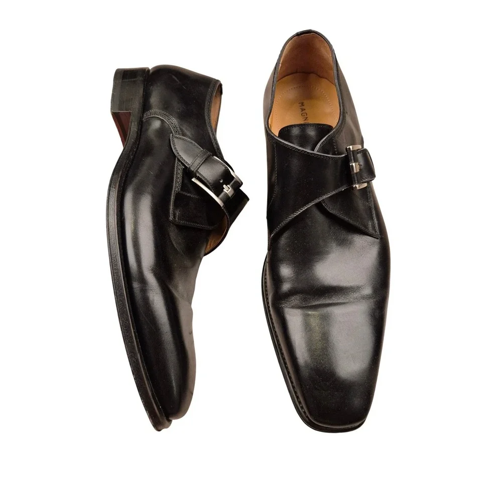 Magnanni Mens Black Leather Single Monk Strap Dress Shoes Made in‎ Spain Sz 11.5